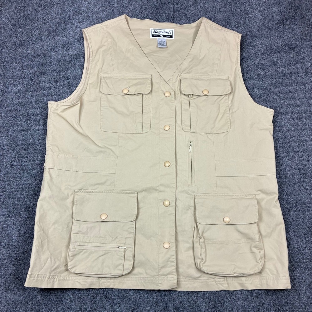 Magellans Travel Gear Utility Vest Khaki Tan Multi Pocket Size XL Fishing Safari